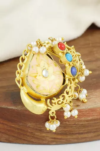 Gold plated brass meenakari ring adjustable