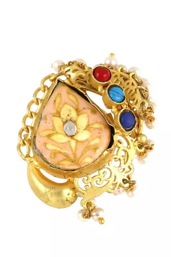 Gold plated brass meenakari ring adjustable