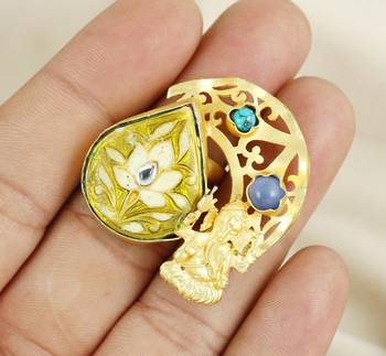 Turquoise gold plated brass antique ring adjustable 1