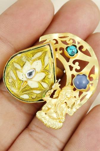 Turquoise gold plated brass antique ring adjustable