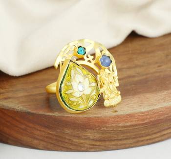 Turquoise gold plated brass antique ring adjustable 2