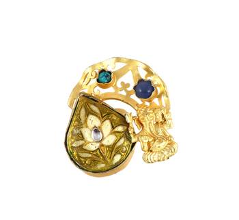 Turquoise gold plated brass antique ring adjustable 3