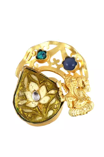 Turquoise gold plated brass antique ring adjustable