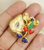 Black onyx gold plated brass ring adjustable