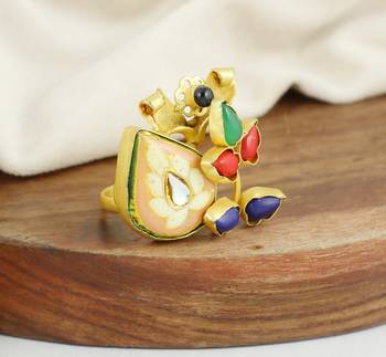 Black onyx gold plated brass ring adjustable 2