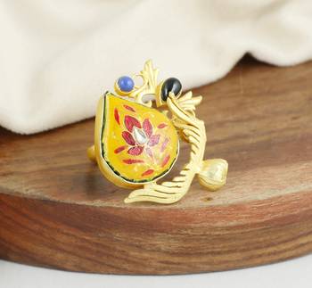 Lapis lazuli gold plated brass ring adjustable 2