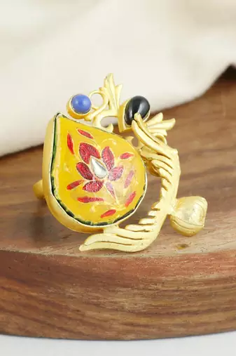 Lapis lazuli gold plated brass ring adjustable