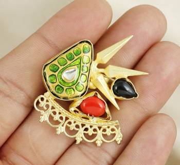 Red coral gold plated brass meena ring adjustable 1