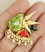 Red coral gold plated brass meena ring adjustable