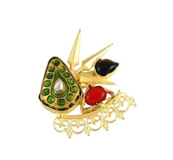 Red coral gold plated brass meena ring adjustable 3