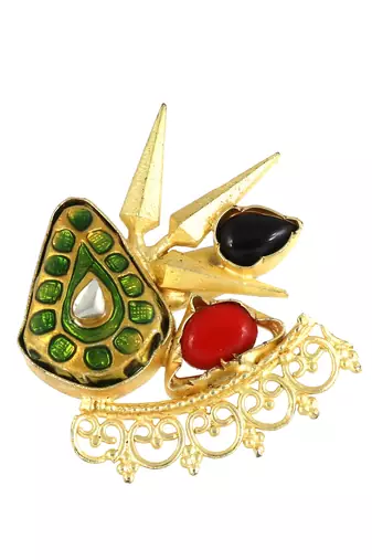 Red coral gold plated brass meena ring adjustable