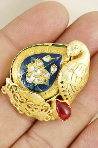 Red onyx gold plated brass ring adjustable