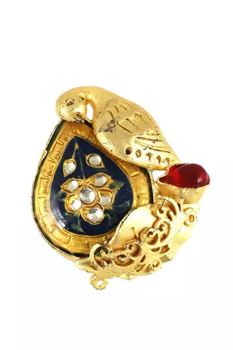 Red onyx gold plated brass ring adjustable
