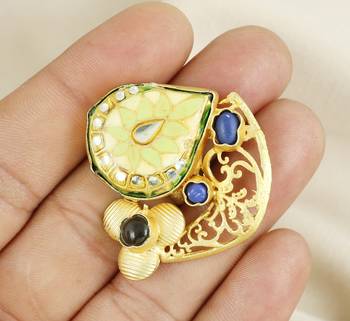 Black onyx gold plated brass meena ring adjustable 1