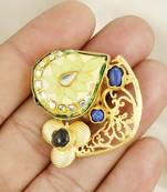 Black onyx gold plated brass meena ring adjustable