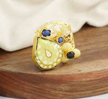 Black onyx gold plated brass meena ring adjustable 2