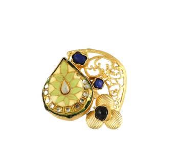 Black onyx gold plated brass meena ring adjustable 3
