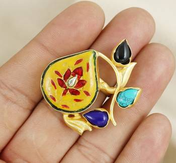 Turquoise gold plated brass meena ring adjustable 1