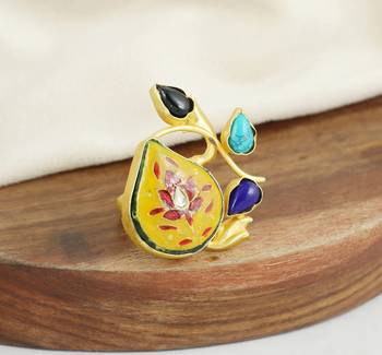 Turquoise gold plated brass meena ring adjustable 2