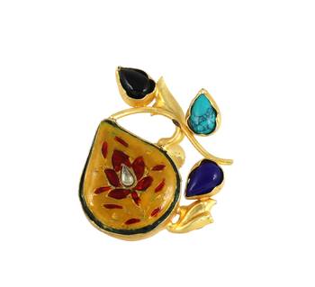 Turquoise gold plated brass meena ring adjustable 3
