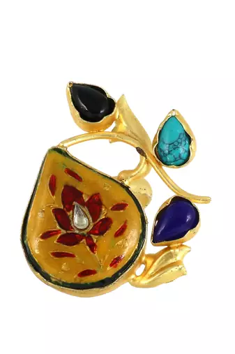 Turquoise gold plated brass meena ring adjustable