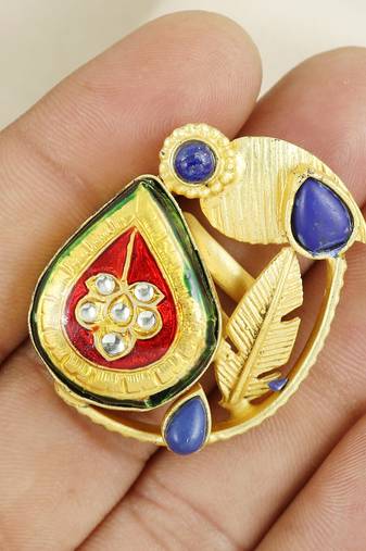Lapis lazuli gold plated handmade ring adjustable