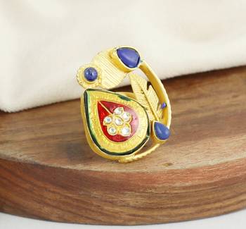Lapis lazuli gold plated handmade ring adjustable 2