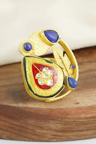 Lapis lazuli gold plated handmade ring adjustable