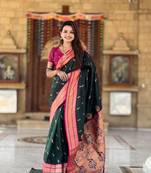 Bottle green paithani rich weaved pallu saree with blouse