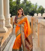 Orange paithani rich weaved pallu saree with blouse