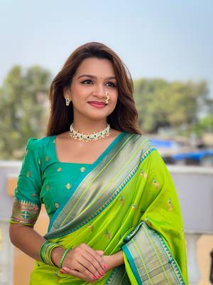 Pista paithani rich weaved pallu saree with blouse 4
