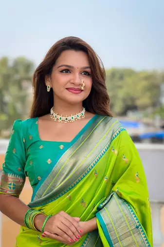 Pista paithani rich weaved pallu saree with blouse