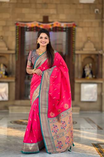 Pink paithani rich weaved pallu saree with blouse
