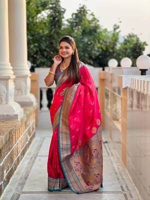 Pink paithani rich weaved pallu saree with blouse 3