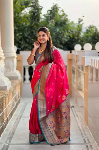 Pink paithani rich weaved pallu saree with blouse