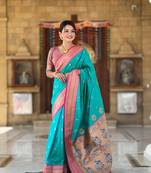 Sea green with paithani rich weaved pallu saree with blouse