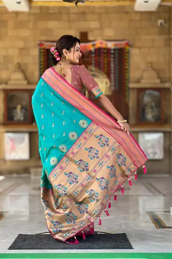 Sea green with paithani rich weaved pallu saree with blouse