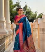 Sky paithani rich weaved pallu saree with blouse