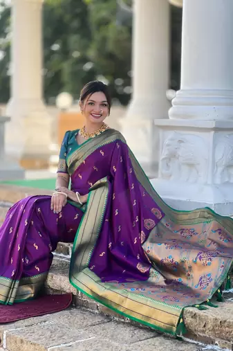 Wine paithani rich weaved pallu saree and blouse