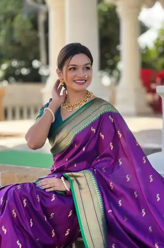 Wine paithani rich weaved pallu saree and blouse