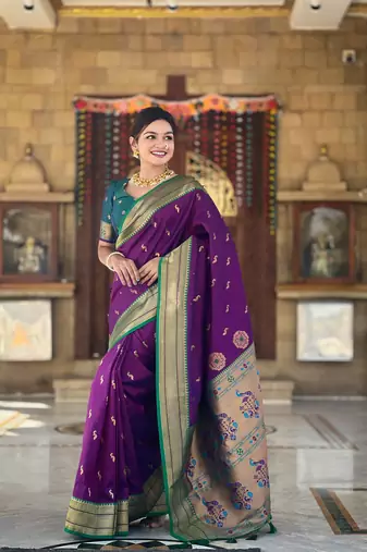Wine paithani rich weaved pallu saree and blouse