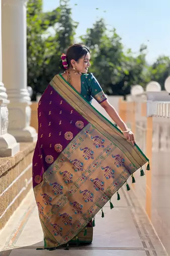 Wine paithani rich weaved pallu saree and blouse