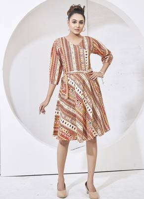 Cream printed cotton dress 1