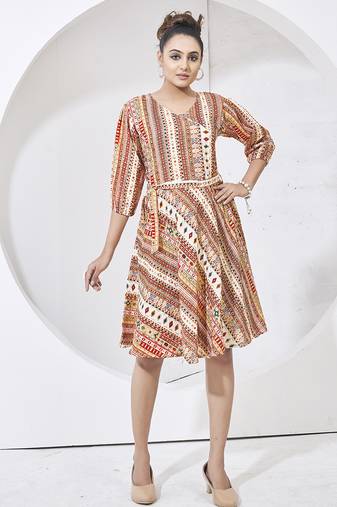 Cream printed cotton dress