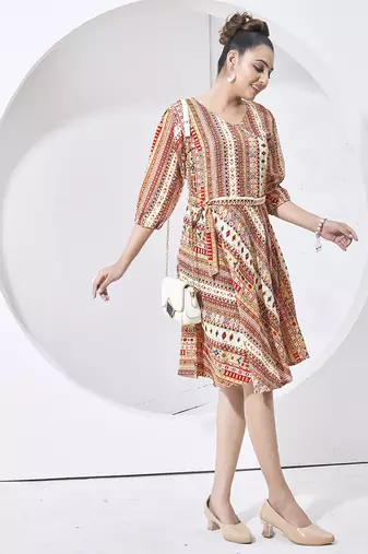Cream printed cotton dress