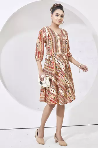 Cream printed cotton dress