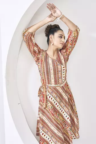 Cream printed cotton dress