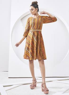 yellow multi printed cotton dress 3