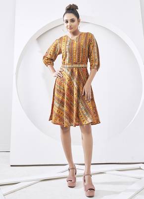 yellow multi printed cotton dress 4
