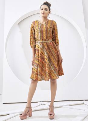 yellow multi printed cotton dress 5